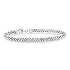 Miabella 925 Sterling Silver Italian 4mm Mesh Link Chain Bracelet for Women Teen Girls, Made in Italy, 7.5 inch, Sterling Silver