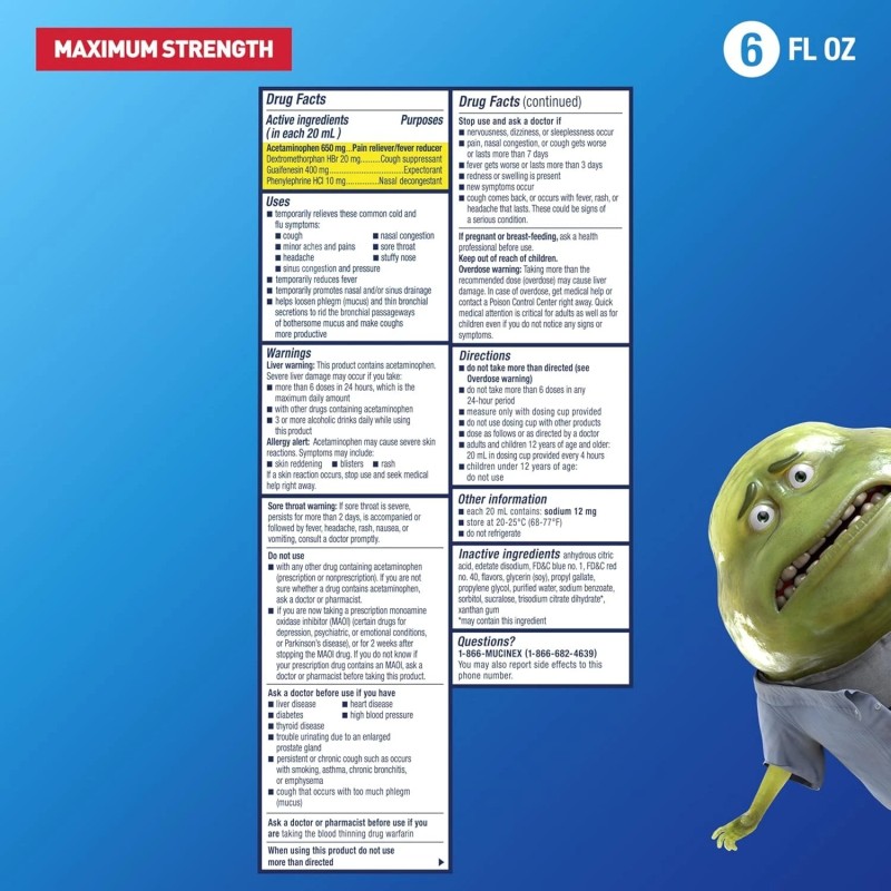 Mucinex FastMax Cold Flu Sore Throat Relief Liquid Fluid Ounce,