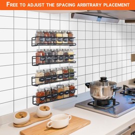 HOAENTSA HOAENTSA Spice racks Organiser 4 Tier Metal Wall Mounted kitchen Spice shelf for Kitchen&inside cupboard Spice Jars and Condiments tidy Storage (Black)