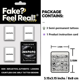 INKPOPO 3 Sheets Semi-Permanent Tattoos for Adults | 7-15 Days Longwear | Waterproof & Realistic Finish | Adult Art Temporary Tattoos | Finger Tattoo Series 127