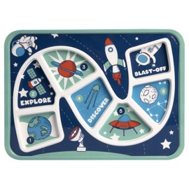GSM Brands Kids Dinner Plate for Picky Eating Toddlers: Healthy Constructive Fun Meal Time, Divided Portions, Space Themed