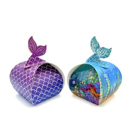 JZK 50 x Blue Purple Children's Party Gift Boxes, Under the Sea Pattern Paper Candy Box for Children, Birthday Party Boys Girls Gift Boxes for Mermaid Theme Party