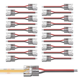 VISDOLL 20 Pack COB LED Connectors, Single-Ended Extension Cable 15CM Solderless Pin Header 2Pin 8mm Transparent PC Low Voltage Single Color Light Strip Cable, Suitable for DIY COB/SMD Light Strips