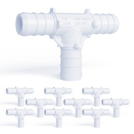 D.N. 1/2 Inch Plastic PEX Tee Fittings, Poly Alloy Barb Tee for PEX Pipe, ASTM F2159, Plumbing Connector (Pack of 10)