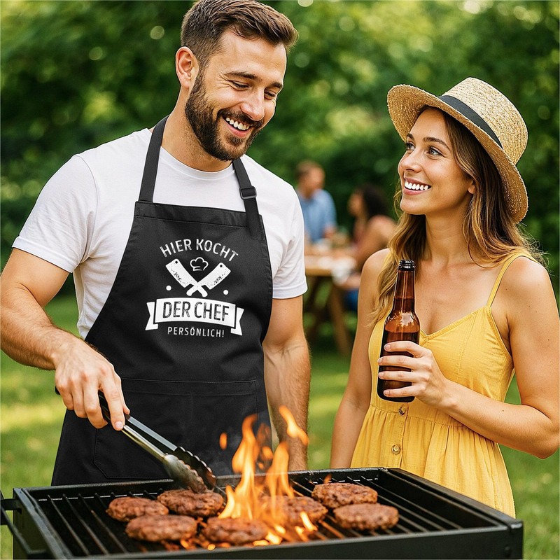 MoonWorks® Barbecue Apron Cooking Apron for Men with Saying "Hier