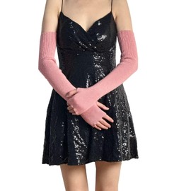 Instiqueo Women's Cold Weather Arm Warmers Fingerless Long Fashion Sleeves Knit Thumbhole Stretchy Gloves-Navy Blue