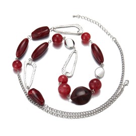 FULU AUTUMN Long Silver Beaded Necklace for Women Chain Necklace with Shell Crystal Pearl Beads Fashion Jewellery Gifts for Girlfriends(07-Red)