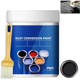 Weatherproof Rust Converter Paint for Metal, Rust Remover for Metal and Primer, Water-Based Industrial Anti-Rust Metallic Paint with Brush, Long-Lasting Rust Prevention & Protection, 10.7 Oz (Black)