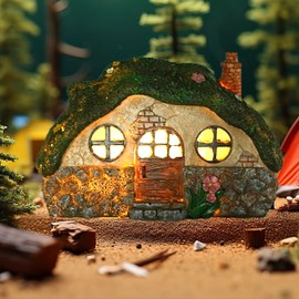 atibi Fairy Garden Statues,Fairy Garden House with Solar Powerd Night Light,Yard Decorations Outdoor Fairy Garden Accessories Decor for Outside