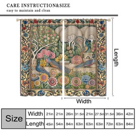 FengMingRui William Morris Curtains Watercolor Vintage Peacock Flower Boho Blackout Window Treatment for Bedroom Living Room Kitchen Privacy Decor Window Drapes 42" W X 45" L