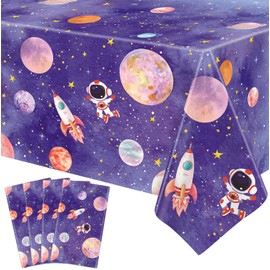 4 Pack Space Tablecloth Galaxy Table Cloth Rocket Astronaut Table Cover Space Planet Tablecover First Trip Around The Sun Decorations Space Themed Party Supplies Outer Space Party Decor 86 x 51 Inch