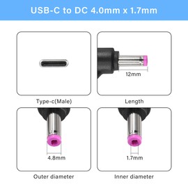 GINTOOYUN Type C to 90 Degree DC 4.8 x 1.7 mm Power Charging Cable USB-C Male Output to DC Input Power PD Charge Cable fit for Laptop 65W 9V 12V 15V 20V(59inch)