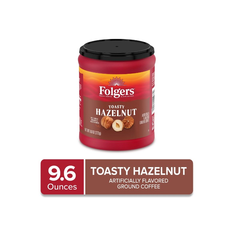 Folgers Toasty Hazelnut Artificially Flavored Ground Coffee, 9.6 oz. (Pack
