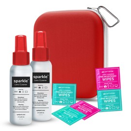 Sparkle Anti-Reflective Safe Lens Cleaner Spray Kit - (2) 2oz Glasses Cleaner Spray, (5) Pre-Moistened Lens Wipes & (1) Multipurpose Pouch for Eyeglasses, Lenses & Camera Cleaning Kit (8 Piece Set)