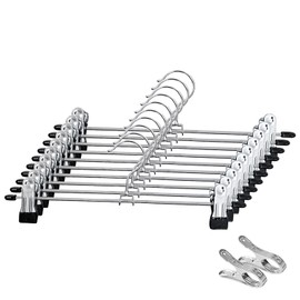 DUOFIRE Metal Pants Hangers Stainless Steel Skirt Hangers with Adjustable Clips Non-Slip Clothes Hanger Space Saving 10-Pack