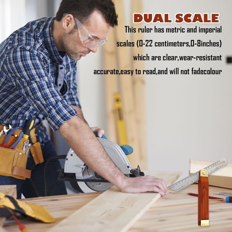 9-Inch Carpentry Square, Adjustable Sliding Bevel Angle Finder with Hardwood