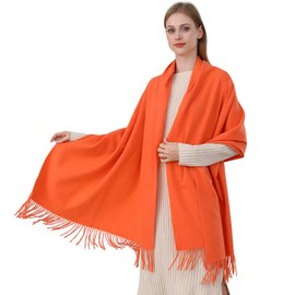 Best World 4 Yu Womens New Winter Warm Casual Scarf Solid Pashmina Tassel Style Stoles(Orange)