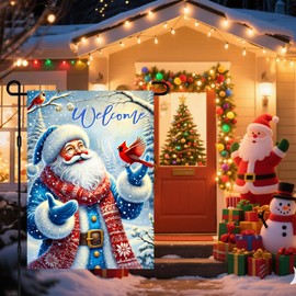 BlissYard Christmas Garden Flag 12x18 Inch Blue Santa Red Yard Decor