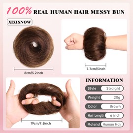 XIXISNOW Messy Bun Hair Pieces for Updos 100% Real Human Chignons Scrunchies Hair Buns Stretchy Fluffy Faux Buns Wig Hairpiece Elastic Rubber Band Hairbun Donut Hair Bun Extensions for Women Brown