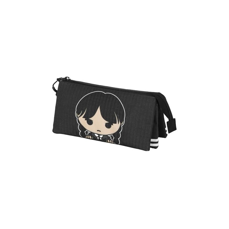 Wednesday Cute Triple Pencil Case, Grey, 23 x 11 cm,