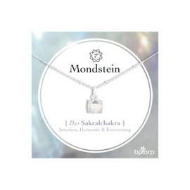 Bixorp Mondstein Halskette - Das Sakralchakra - Edelstein Chakra Anhänger Geschenk - 925 Silberne Halskette