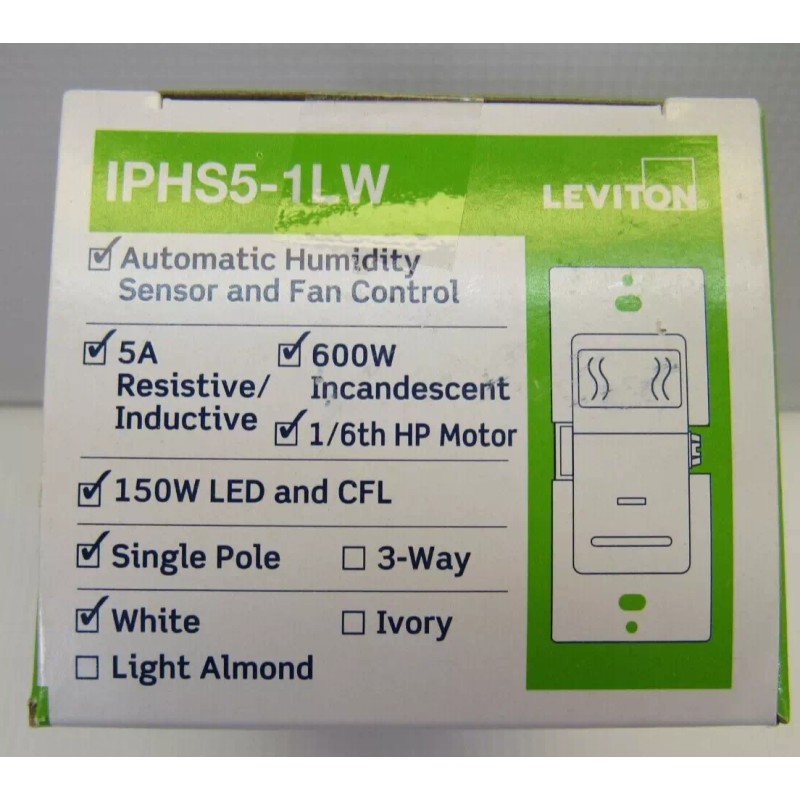 Leviton NEW Leviton IPHS5-1LW Humidity Sensor & Bath Fan Control