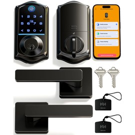 Veise VE017-B Fingerprint Smart Lock with 2 Lever Handles Set, Matte Black