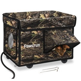 Heated Cat House for Outside with Dual Doors, Insulated Cat House Outdoor with Heating Pad, Weatherproof Heated Outdoor Cats Houses Waterrproof for Feral Cats (Leaf, 17" L x 12" W x 13" H)