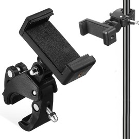 Soporte para teléfono con abrazadera, soporte giratorio de 360° para soporte de micrófono, scooters de movilidad, carritos de golf, bicicletas, compatible con teléfonos inteligentes de hasta 3.5
