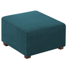 Flamingo P - Funda otomana elástica cuadrada, protector de muebles, taburete de almacenamiento plegable, protector de muebles, funda suave con parte inferior elástica (tamaño pequeño, verde azulado profundo)