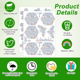 4 Fogli di Adesivi Anticollisione per Finestre, Adesivi per Finestre con Riflessione Arcobaleno per Prevenire Gli Urti Degli Uccelli Adesivi Antiurto per Finestre (Flower, Beehive)