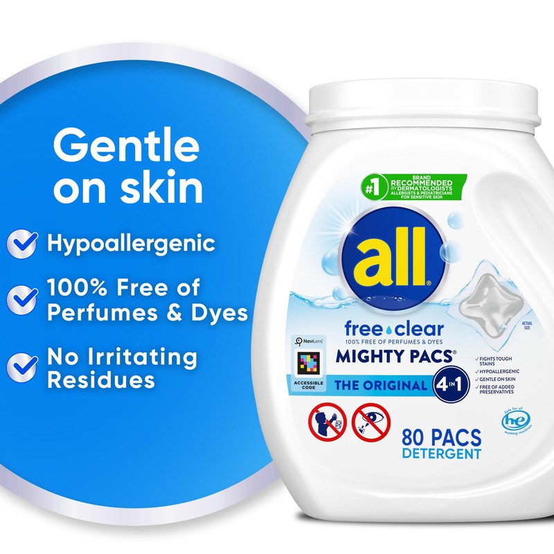 all Free Clear Mighty Pacs Laundry Detergent, for Sensitive Skin,