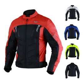 WD Motorsports Vegas 1.0 Men’s Textile Motorcycle Jacket, All-Season CE Armored, Waterproof Cordura Biker Jackets with Removeable Lining & Ventilated Zippers (Red, 4XL)