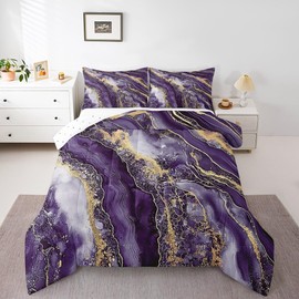 Erosebridal Watercolor Marble Print Queen Comforter Set for Kids Teens Adults,Purple Gradient Bedding Set,Abstract Art Down Comforter,Purple Tie Dye Bed Set for All Season