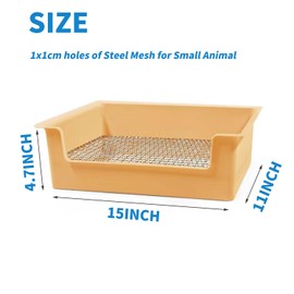 PODOO Steel Grids Rabbit Litter Box - Bunny Litter Pan Training Box, 15x11x4.7 inches, 1cm Holes Steel Mesh for Small Animals, Orange (White)