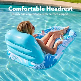SLOOSH 2 Packs Inflatable Pool Floats Lounger Adult, Pool Float Lounge Raft Floaties Water Floating Recliner Chair with Cup Holders Foot Rest Swimming Floaty (Blue, Pink)