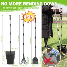 SCENEREAL Dog Pooper Scooper for Yard, Dog Poop Trash Can Outside Swivel Bin Rake Spade Kit for Large Medium Small Dogs with 40 Waste Bags, Extra Long 45" Metal Handle,Portable Scooper for Outdoor
