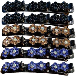 Sparkling Crystal Stone Braided Hair Clips,Double Braided Bangs Hairpins,Rhinestone Hair Braided Clips for Womens Girls Hair Styling Clips,Pack of 6 (A7)