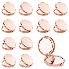QUSTGO Compact Mirror, Pocket Travel Makeup Mirror for Purse, Metal Round Shell, 2-Sided 1X/2X Magnifying, Portable, Folding, Handheld, Rose Gold, 12 Pack