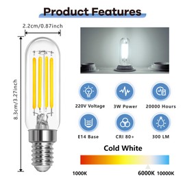 Ampoule de Hotte de Cuisine E14 T25 3 W 230 V, Ampoule LED 3 W Equivalent Lamp 30 W, Ampoule Hotte Aspirante E14 Blanc Froid 6000 K for Hotte Aspirante, Lustre et Applique Murale, Non-Dimmable, Lot de