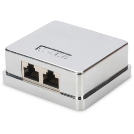 DIGITUS Junction Box Cat-6-2 Port RJ45 - Surface-Mounted Housing - Network Socket - LSA Insulation Terminal - Shielded - Silver