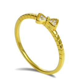 Gold Dipped Sterling Silver CZ Crystal Bow Stacking Ring Size U (J - V Available)