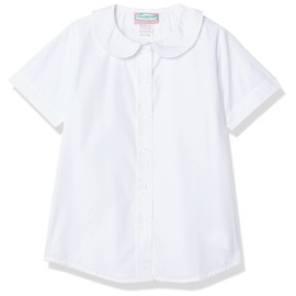 Classroom School Uniforms girls Short Sleeve Peter Pan Blouse school uniform button down shirts, White, X-Small US