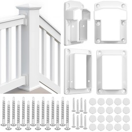 Beeveer 2 Sets Vinyl Fence Railing Bracket Kit with Screws Straight Porch and Deck Railing Bracket Fits for 2″ x 3.5″ White Top and Bottom for Yorkshire and Bolton
