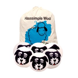Wool Dryer Balls Organic Felt 6 Pack Laundry Fabric Softener, Extra Large Reusable Handmade Natural Sheep Wool Lint Wrinkle Free Anti Static Baby Safe (Black White Dog)