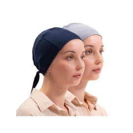 FabNest Women Hijab Undercap Islamic Muslim Under Scarf Hats Bonnet with Tie Back Non-Slip Breathable and Snug-Fit (Navy Blue-Gray)