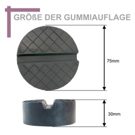 75 x 30 mm rubber pad with V-groove, waffle surface and cut-out for jack and lifting platforms