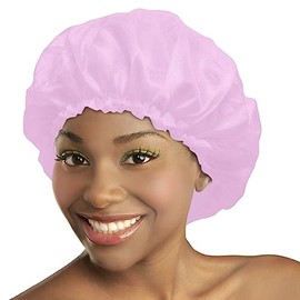 DONNA Argan & Black Castor Treatment Caps Satin Sleep Cap Bonnet Hair Accessories Shower Caps for Women Reusable Large PINK