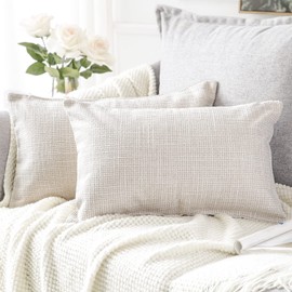 Artscope Set of 2 Cushion Covers, Plain Throw Cushion Cover, Linen Cushion Covers, Modern Decorative Cushion Cover Set, Cushion Case for Sofa, Car, Bedroom, Home Decor, 30 x 50 cm, Beige