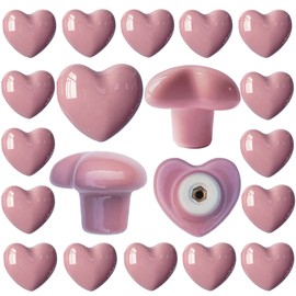 Perphin Ceramic Drawer Knobs Heart Shape Cabinet Dresser Pulls Handles with 3 Sized Screws, Kitchen Furniture Knobs for Closet Cupboard Wardrobe (20, Pink)